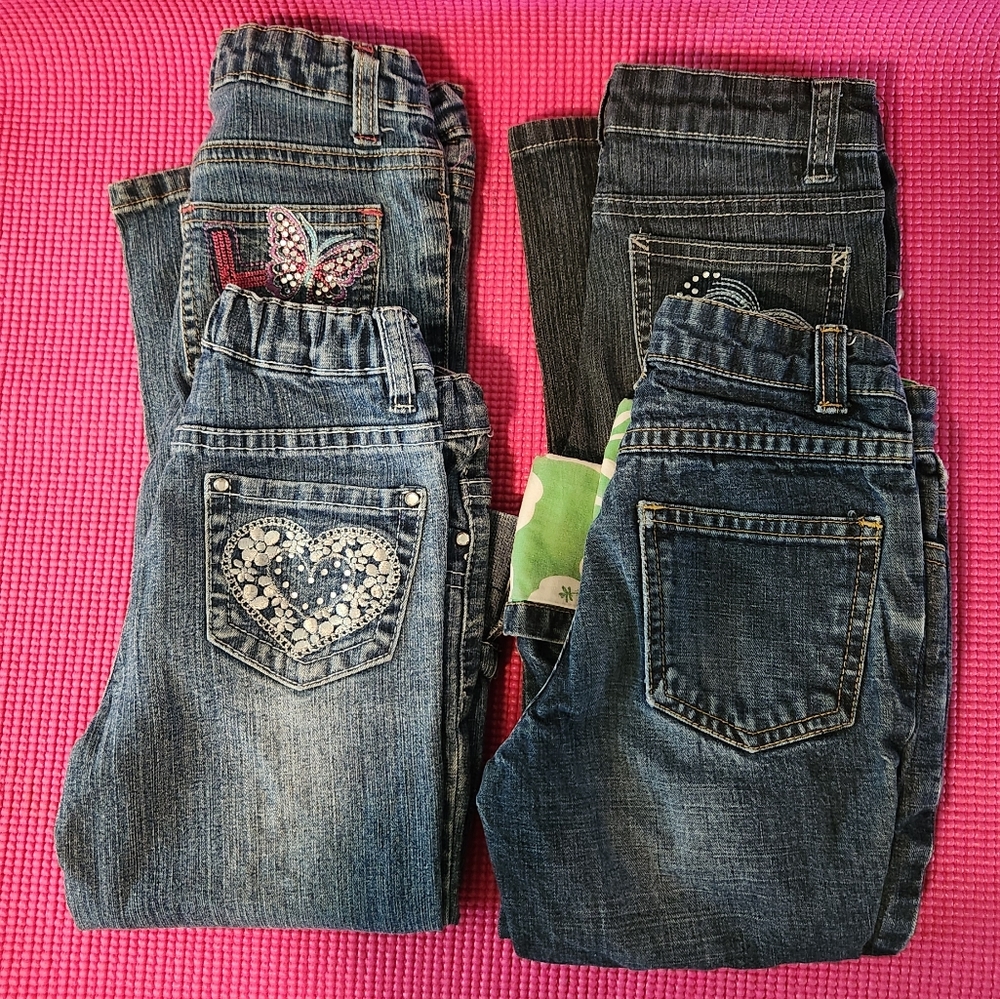 Lot of 4 pairs girl's size 6 slim jeans and denim capris, Arizona and Old Navy